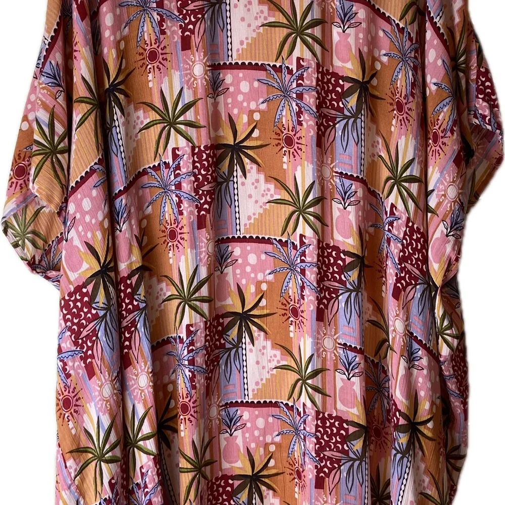 NWT Angie open duster scarf kimono pink periwinkle palm tree tropical coverup